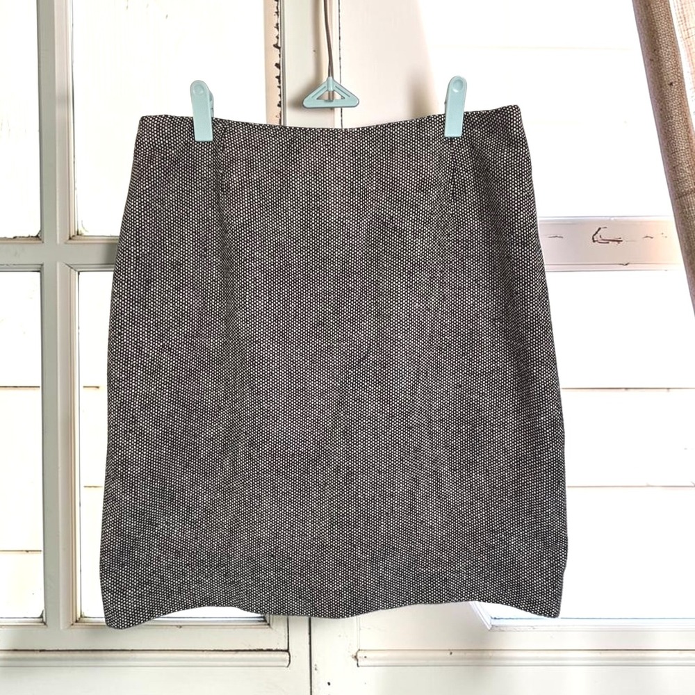 Vintage Pencil Skirt 14 Black Cream 100% Silk Basketweave 90s Office Minimalist